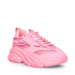 Steve Madden POSSESSION Lace Up  Boyfriend Chunky Platform Sneakers HOT PINK
