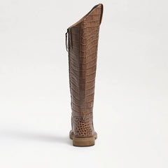 Sam Edelman Fable Cedarwood Croc Wide Calf Leather Block Heel Rounded Toe Boots