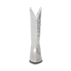 Steve Madden West Silver Leather Pull On Pointed Toe Block Heel Western Boots