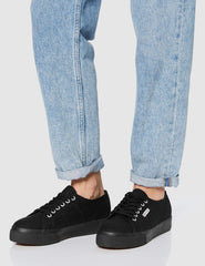 Superga Unisex Low-Top Sneakers Full Black Lace Up Platform Fashion Sneakers (8)