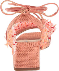 Sam Edelman Walda Stucco Pink Tie Up Square Open Toe Block Heeled Beaded Sandals