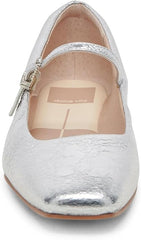 Dolce Vita Reyes Silver Distressed Leather Mary Jane Square Toe Wide Ballet Flat