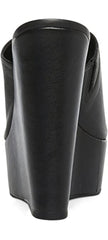 Steve Madden Barona Black Leather Slip On Open Squared Toe Wedges Heeled Sandals