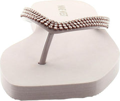Nine West FLIPS8 White Rhinestones Slip On Flat Flip Flops Thong Beachy Sandals