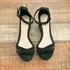 Cecelia New York Bella Black/Leopard Ankle Buckle Strap Platform Wedge Sandals