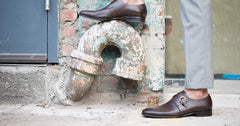Mens Quads Monk Strap Brown Dress Shoes