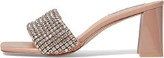 Steve Madden Laney Blush Crytals Details Slip On Open Toe Mid Block Heel Sandals
