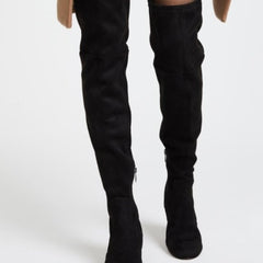 Sam Edelman Varona Black Suede Over the Knee Block Heel Thigh High Fitted Boots (9.5, Black)