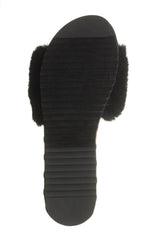 LFL by Lust for Life LL-Prism Black Furry Platform Slide Sandals