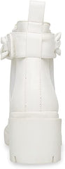 Steve Madden Amulet Embellished Lug Sole Combat Ankle Booties White Chain