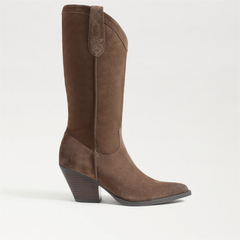 Sam Edelman Jamie Olive Taupe Side Zipper Pointed Toe Block Heel Western Boots