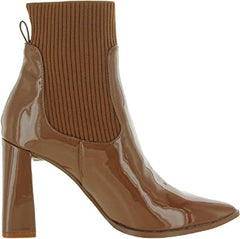Steve Madden Scavenge Cognac Patent Pull On Pointed Toe Stylish Heeled Boots