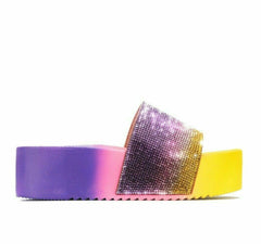 Cape Robbin AMBUR Ombre Slip On Platform Wedge Rhinestone Mule Slide Sandals