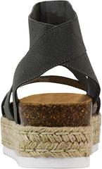 Steve Madden Kimmie Dark Grey Open Toe Platform Espadrille Fitted Wedge Sandal