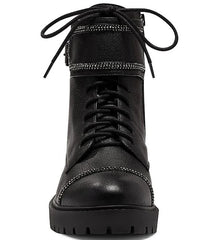Jessica Simpson Karia Round toe Lace-up Buckled Wrap Strap Combat Boots Black