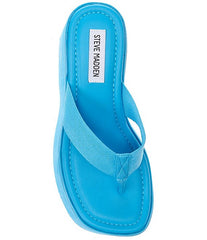 Steve Madden Gwen Blue Slip On Squared Open Toe Chunky Platform Heeled Sandals