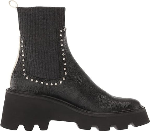 Dolce Vita Hoven Stud H2O Black Leather Pull On Rounded Toe Chunky Platform Boot