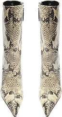 Schutz Mary Natural Snake Side Zipper Pointed Toe Stiletto Heel Ankle Boots