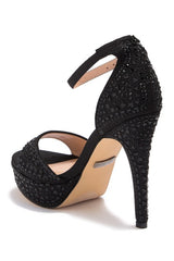 Lauren Lorraine Eifel Open Toe Rhinestone Ankle Strap Open Platform Prom Pumps