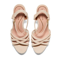 Cole Haan Grove Light Sesame Suede Ankle Strap Strappy Open Toe Heeled Sandals