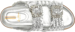 Sam Edelman Oaklyn Soft Silver Woven Leather Buckle Embellished Strap Sandals