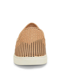 Vince Camuto Bristie Natural Nude Leather Woven White Sole Slip On Sneakers