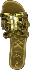 Sam Edelman Bay Greentini Sequin Round Open Toe Slip On Leather Strap Sandals