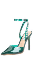 Steve Madden Vary Alessi Green Pointed Toe Ankle Strap Rhinestone Bridal Pumps