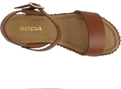 Soda Clip Tan Pu (Whipped Stitch) Open Toe Ankle Strap Espadrille Sandals