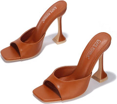 Cape Robbin Lithe Tan Sexy High Spool Heel Open Squared Toe Slip On Pumps