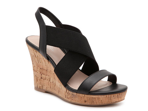 Charles David LUPITA Wedge Sandal Platform Black Elastic Cork Open Toe Sandals