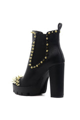 Cape Robbin Jagged Chunky Heel Spike Embellished Platform Chelsea Bootie Black