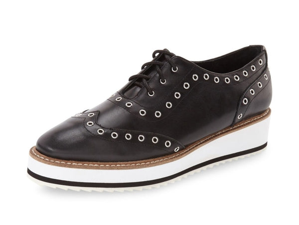 Shellys London Winchester Black Leather Platform Wedge Wingtip Dress Oxfords