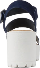 Soda Account Navy Suede Ankle Strap Round Open Toe Strappy Block Heeled Sandals