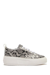 JSlides COURTO Lace-up Rounded Toe Low Top Platform Sneakers, OFF WHT/BLK Snake