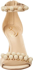 Sam Edelman Luella Sand Linen Beads Ankle Strap Open Toe Flared Heel Sandals