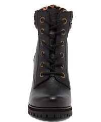 Kelsi Dagger Trek Black/Leopard Lace Up Combat Leather Block Heel Ankle Booties
