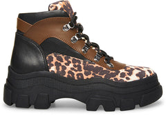 Steve Madden Vermont Leopard Multi Lace Up Hiker Chunky Combat Ankle Bootie