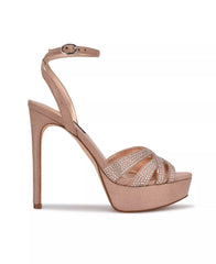 Nine West Go Big Light Natural Stiletto Heel Ankle Strap Open Toe Heeled Sandals