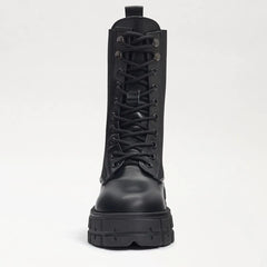 Sam Edelman Nakita Black Leather Chunky Heel Round Toe Lace Up Combat Ankle Boot
