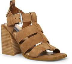 Steve Madden Tribeca Chestnut Suede Ankle Strap Squared Open Toe Heeled Sandal