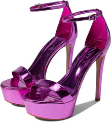 Schutz Cadey-Lee Fucsia Sleek Buckle Ankle Straps High Heel Platforms Sandals