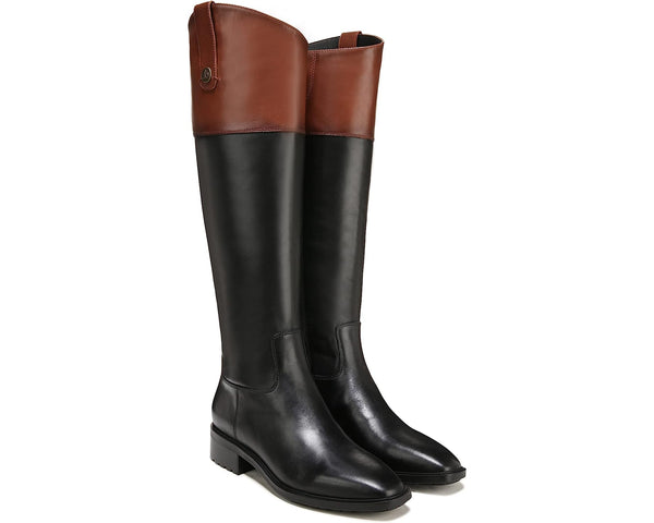 Sam Edelman Drina Black/Whisky Tan 2 tone Leather Knee High Classic Riding Boots