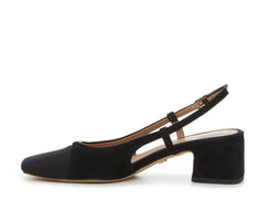Sam Edelman Tarra Black Suede Almond Toe Block Heel Slingback Dress Sandals