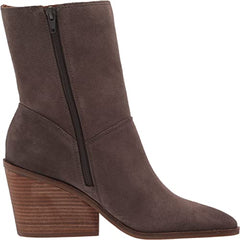 Lucky Brand Sarey Falcon Grey Suede Block Heel Wedge Mid Height Boot Booties