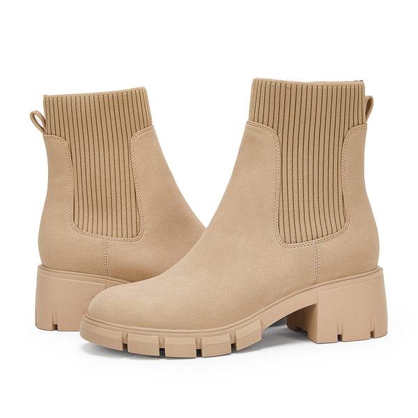 Ruanyu Platform Ankle Elastic Chunky Block Heel Chelsea Booties Lug Combat Boots 8