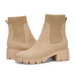 Ruanyu Platform Ankle Elastic Chunky Block Heel Chelsea Booties Lug Combat Boots 8