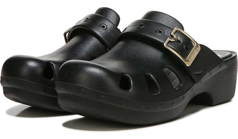 Dr. Scholl's Original 365 Black Slip On Rounded Toe Buckle Strap Accent Clogs