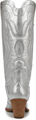 Sam Edelman James Silver Wide Calf Pointed Toe Stacked Block Heel Western Boots