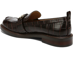 Sam Edelman Christy Espresso Croc Rounded Toe Block Heel Slip On Leather Loafers